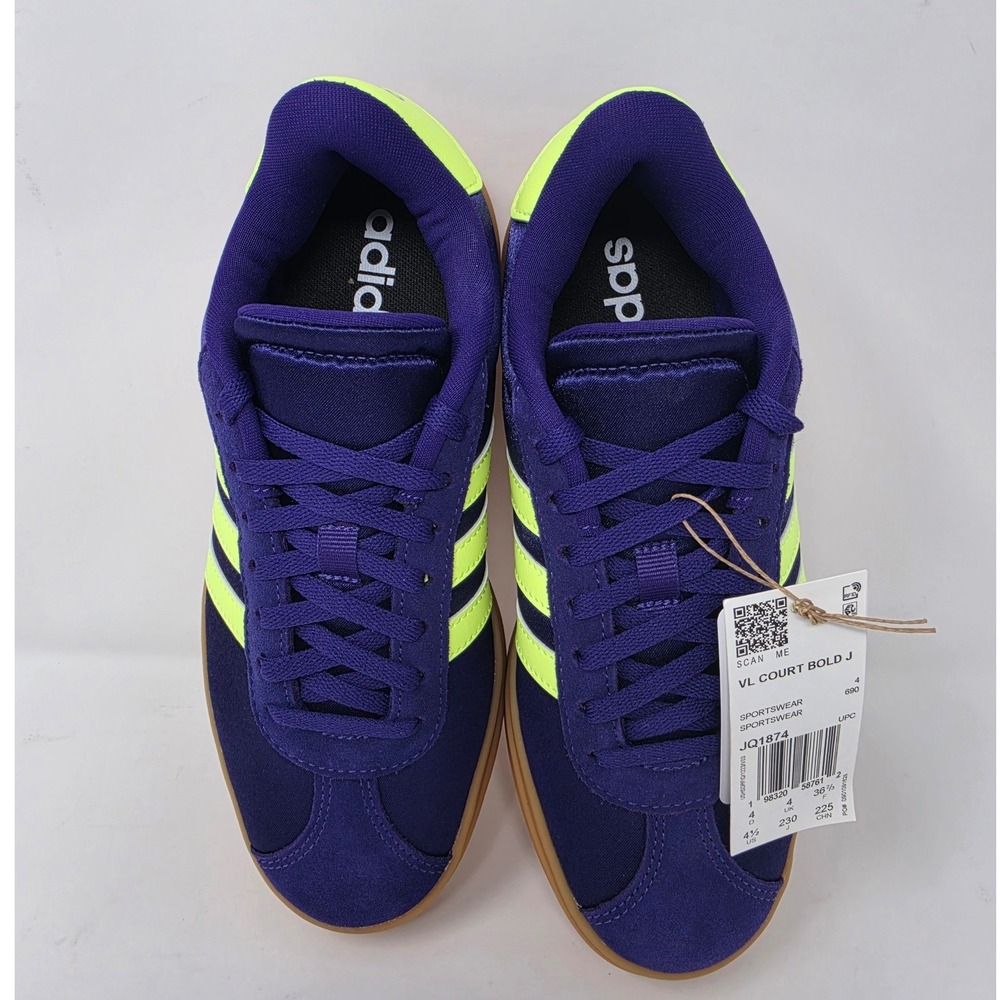Adidas VL Court Bold J Purple Neon Yellow Platform Sneakers JQ1874 Youth 4.5/W6 - Picture 3 of 10